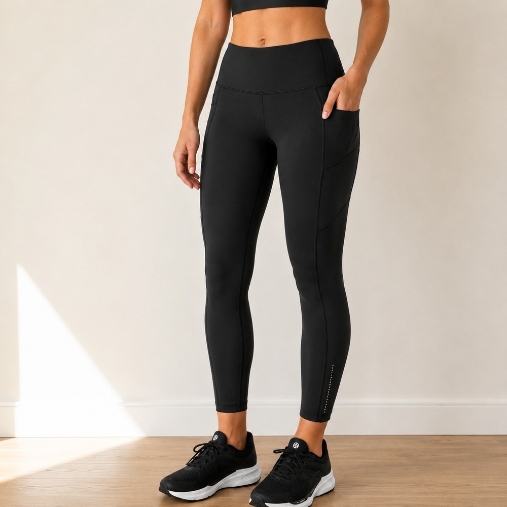 Lululemon Fast and Free 7/8 Tight Women 8 Black Good Reflective Pockets Leggings
